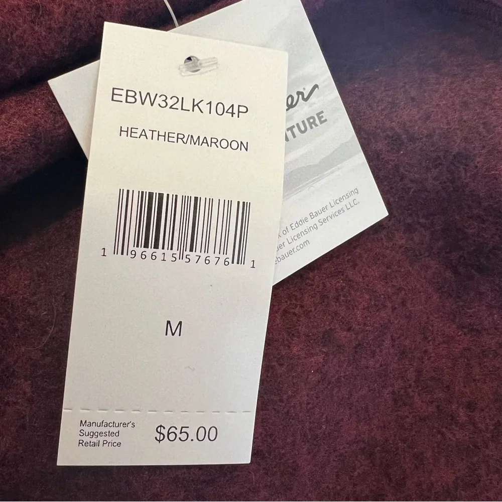 Eddie Bauer NWT Heather Maroon Full Zip Fleece Jacket Women’s Size Medium - Picture 4 of 7